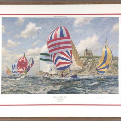 A.D. Blake Signed Yacht Racing Lithograph Art