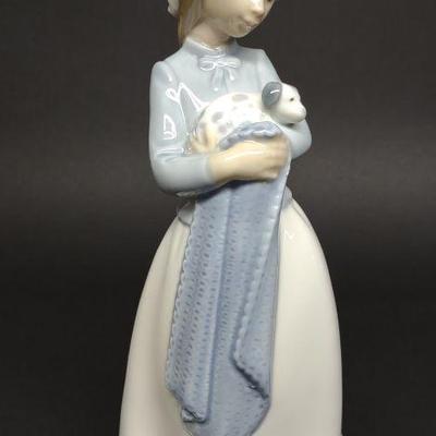 Lladro NAO #0241 Girl Holding Puppy Figurine