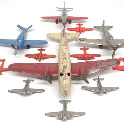 12 Vintage Pressed Steel & Plastic Toy Airplanes