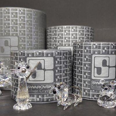 5 Swarovski Animals & Pineapple Crystal Figurines