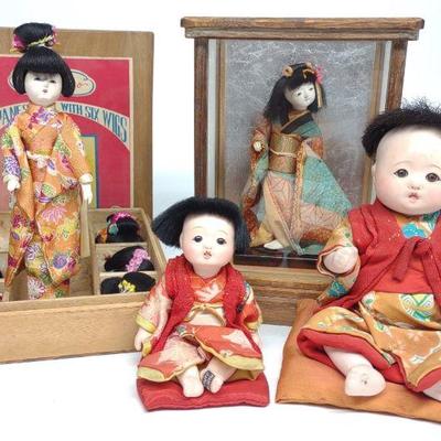 4 Vintage Japanese Ichimatsu Dolls