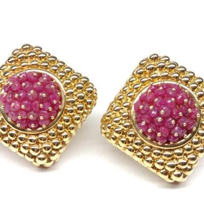 18k Gold & Ruby Square Earrings (11.59g)