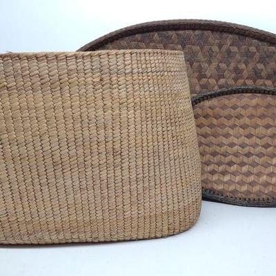 3 Hand Woven Trays & Sweet Grass Basket