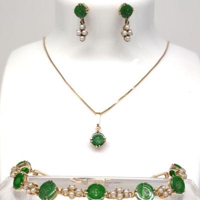 14k Gold Jade & Pearl Jewelry Suite (15.83g)