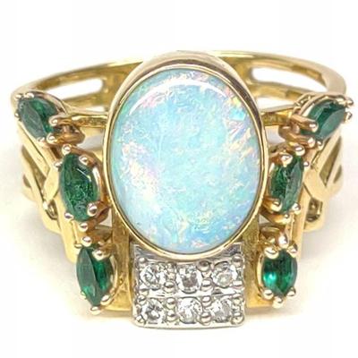 18k Opal Diamond & Emerald Ring Doug Zaruba Sz 8
