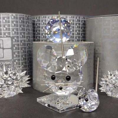 5 Swarovski Mice & Hedgehog Crystal Figurines