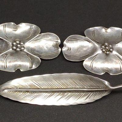 3 Stuart Nye Sterling Silver Floral Brooches