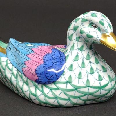 Herend Porcelain Fishnet Duck Figure