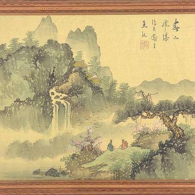 Chinese Waterfall Painting on Fabric