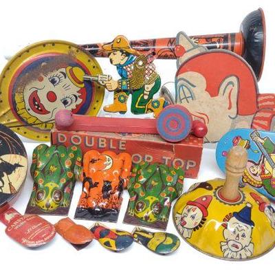 Vintage Tin Litho Toy Clickers & Noisemakers