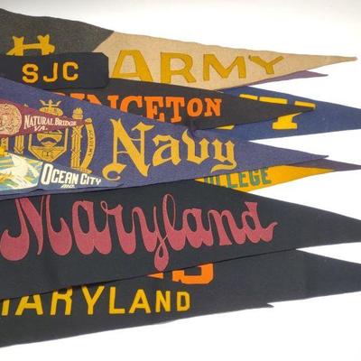 13 Vintage Felt College & Army Navy Pennants