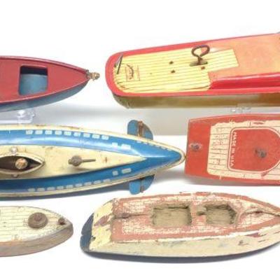 Vintage Tin Litho Boats & Submarine Toys