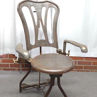 Antique Iron Dentist Chair w/ Leather Headrest