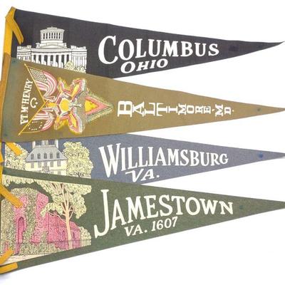 4 Vintage 1960s Travel Pennants