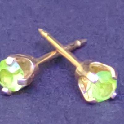 14k Vaseline Uranium Glass Stud Earrings
