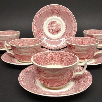 11 pc Staffordshire Jenny Lind Cup & Saucer Set