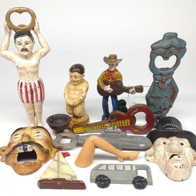 11 Figural Cast Iron Bottle Openers