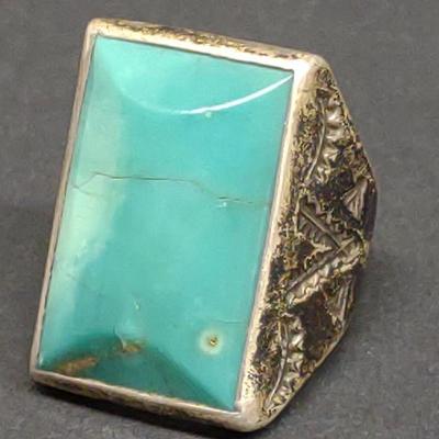 Polished Turquoise & Sterling Trading Post Ring
