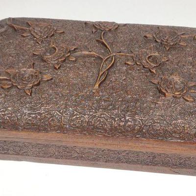 Antique Hand Carved Wooden Box (Floral)