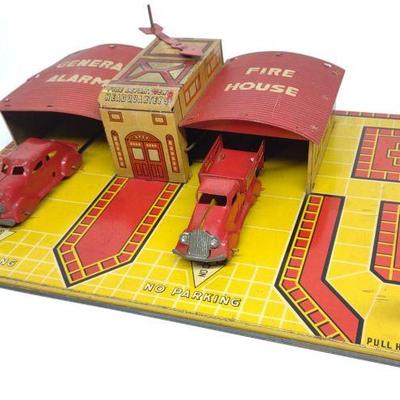 Marx General Alarm Fire House Tin Toy Set (1938)