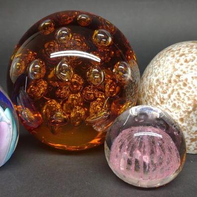 4 Abstract Glass Paperweights