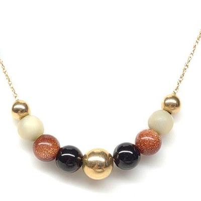 14k Gold Vintage Beaded Necklace (1.96g)