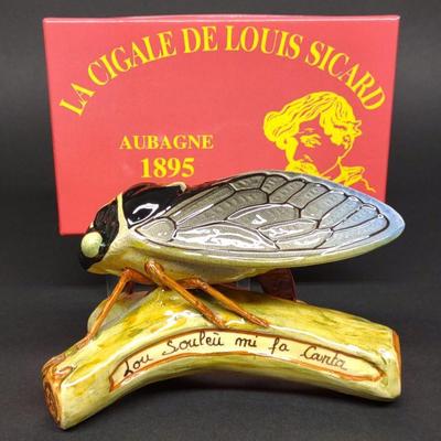 Louis Sicard Majolica Cicada Sculpture w/ Box