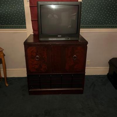 Tube TV w/Antique Stereo Component Cupboard