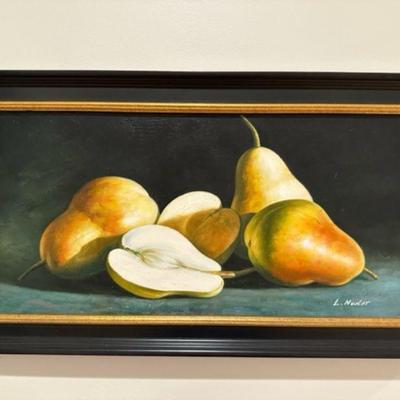 SIGNED STILLLIFE OF YELLOW PEARS IN PROFESSIONAL FRAME