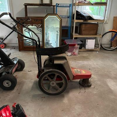 GARAGE BICYCLE, WORK BENCH, LAWN MOWER, MIRRORS, AND OTHER GARDEN EQUIPMENT