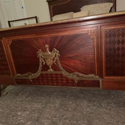 HIGH QUALITY LOUIS XVI  INLAY MARQUETRY MAHOGANY BED WITH GOLD ORMULU DECORATION