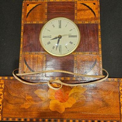 ANTIQUE MARQUETRY WOOD CLOCK WITH FLORAL DESIGN