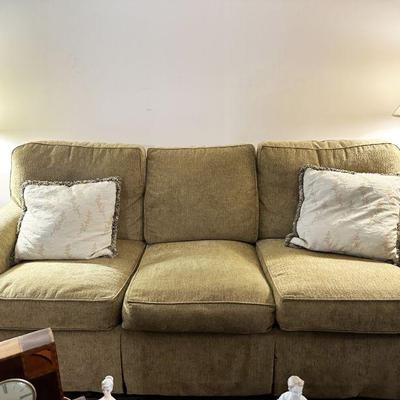 HENREDON LIVING FERN GREEN DOWN FILLED CUSHIONS SOFA