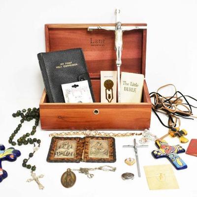 Lane Keepsake Box Filled w/ Religious Jewelry Etc