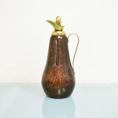 1950's Mid-Century Brass & Brown Goatskin Thermos