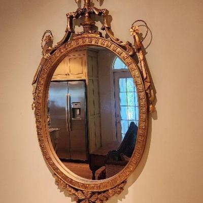 Ornate Gold Oval Mirror, 28â€ w x 47â€ h