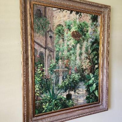 Large Framed Garden Atrium Painting, 38â€ w x 48â€ h