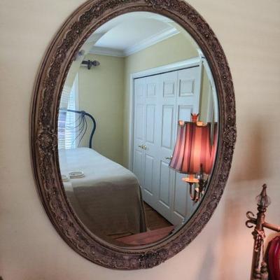 Oval Faux Wood Mirror, 31â€ w x 38â€ h