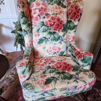 Pair of Floral Wingback Chairs, 30â€ w x 44â€ h x 30â€ d