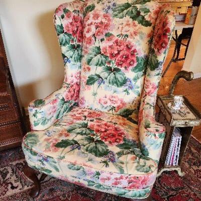 Pair of Floral Wingback Chairs, 30â€ w x 44â€ h x 30â€ d