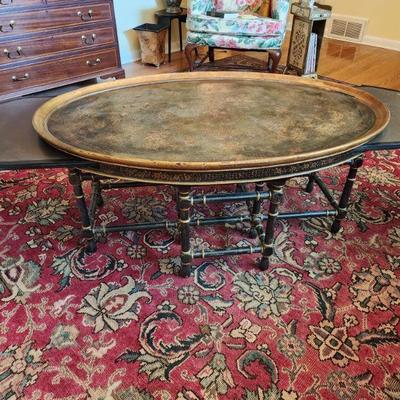 Oval Coffee Table, 48â€ w x 20â€ h x 30â€ d
Pic is showing the extended side pieces for serving. 