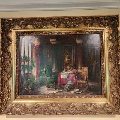 Gold Framed Painting of Home Interior, 21â€ w x 17â€ h