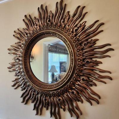 Gold Round Sunburst Mirror, 46â€ w x 46â€ h