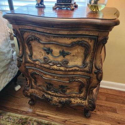 French Provincial Style Wood End Table w/ Two Drawers, 28â€ w x 33â€h x 18â€ d