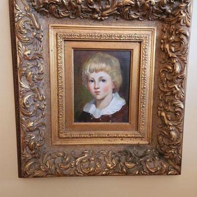 Gold Framed Oil Painting of Little Boy, Signed Stein, 22â€ w x 24â€ h