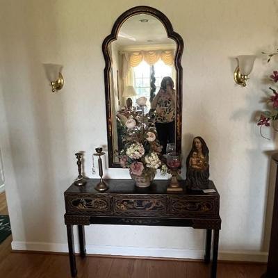 Chinoiserie console table & matching mirror