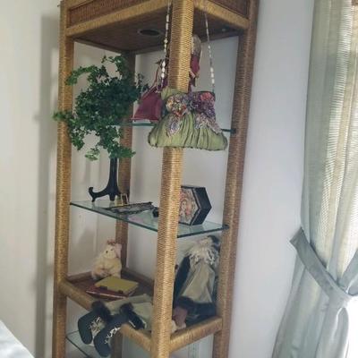 Wicker wrapped etagere