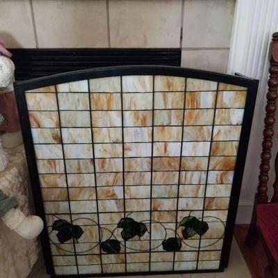 Stained glass fireplace screen