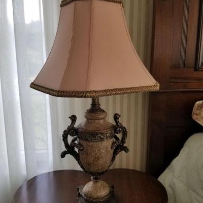 Table lamp with fabric bell shade