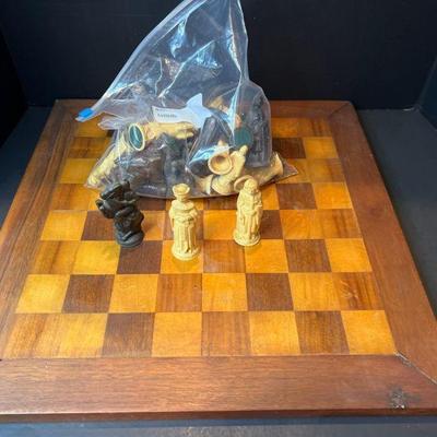 Wooden Chess Board with Plastic Pieces